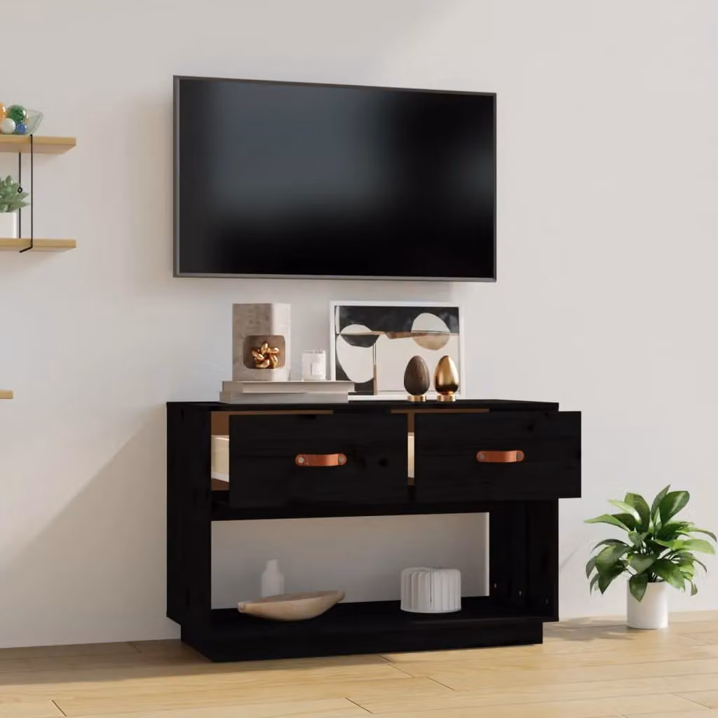 Berkfield Home Black Rustic Solid Wood Pine TV Cabinet W/D/H: 90 x 40 x 60 cm – 3