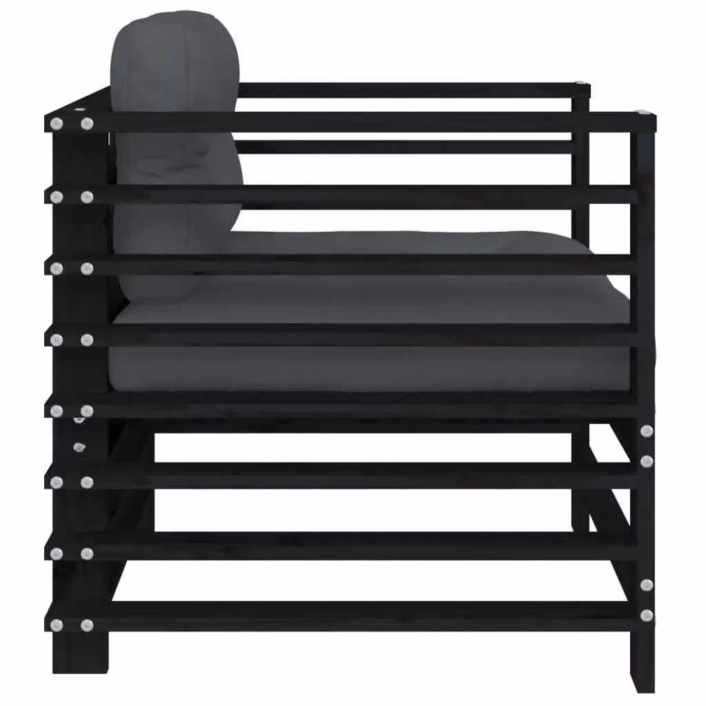 Berkfield Home Set of 2 Rustic Black Pine Garden Chairs with Fabric Cushions and Armrests – 5