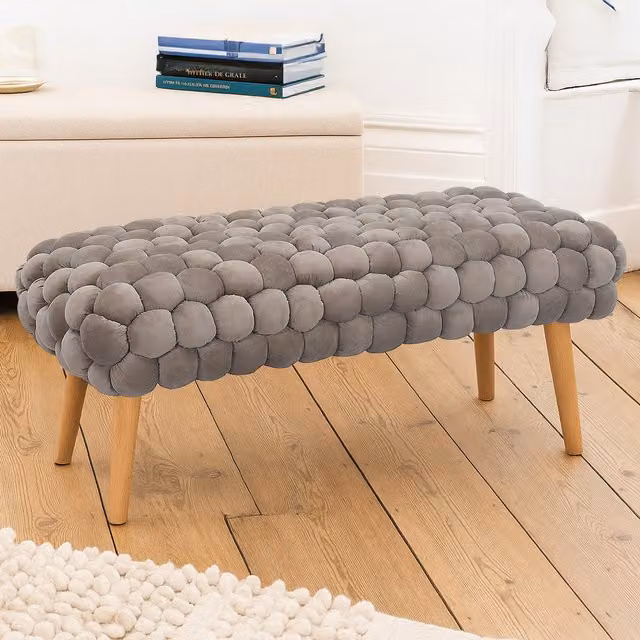 Artemis Home Cushla Bubbly Velvet Large Footstool in Mole