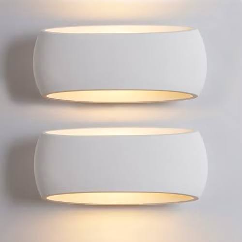 Harper Living 2 Pack White Ceramic and Plaster Oval Wall Sconce Lamps, Height: 38 cm