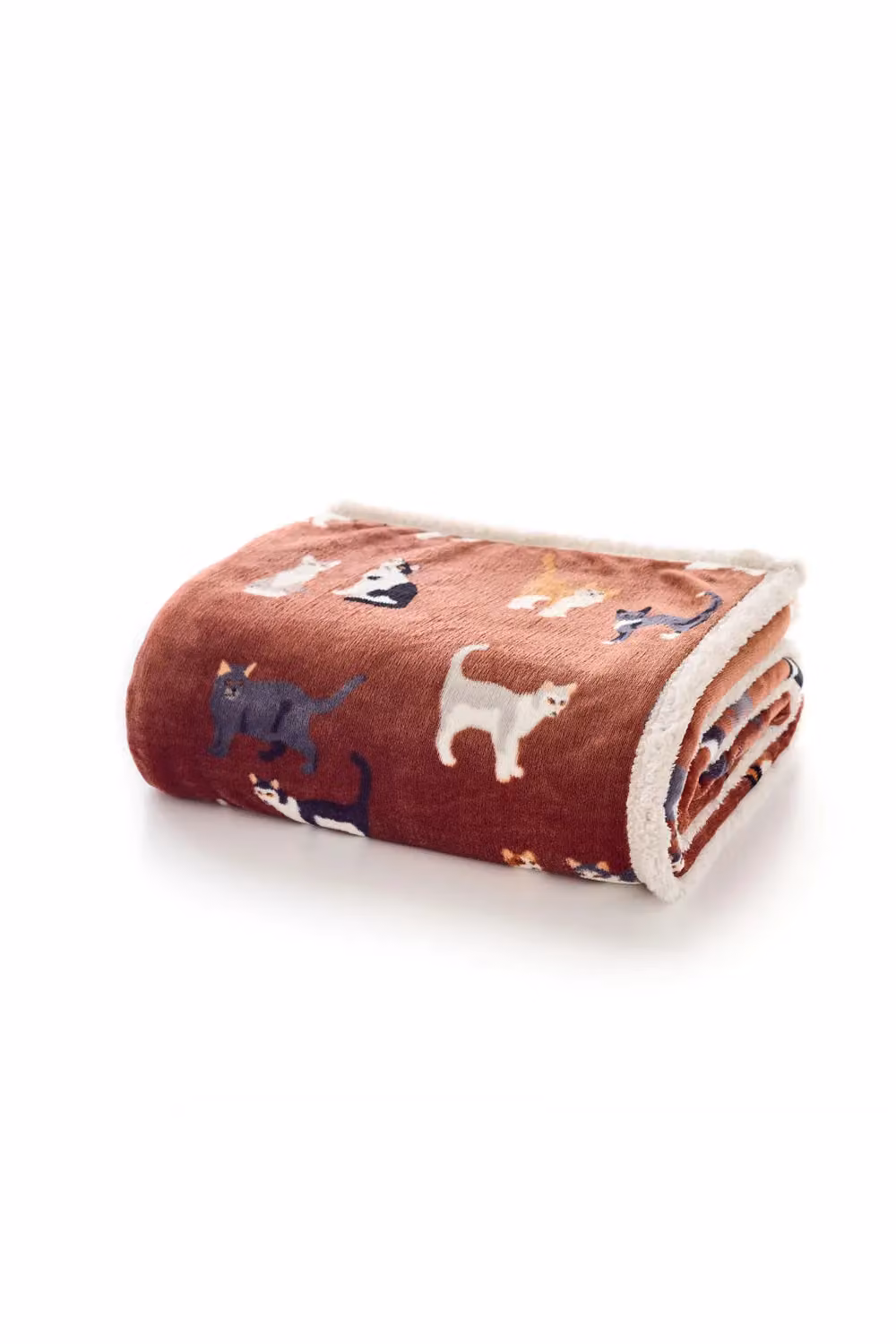 Deyongs Mixed Kitties Brick Red Cat Print Flannel and Sherpa Throw, W: 140 cm, D: 180 cm – 2