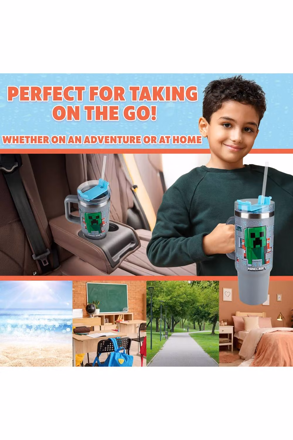 Get Trend Minecraft Insulated Bradley Travel Mug with Straw and Handle, 840ml, Grey – 6