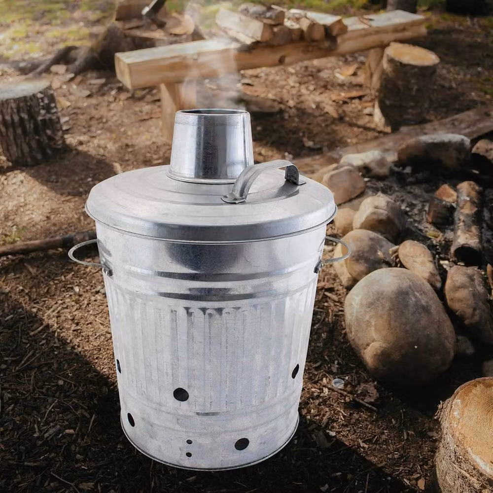BARGAINS-GALORE 60l Medium Galvanised Metal Garden Waste Incinerator in Metallic Silver – 2
