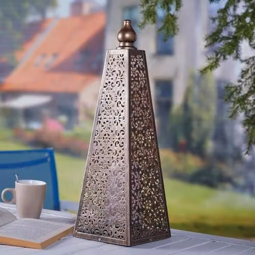 mysmartbuy Moroccan Style LED Pyramid Lantern Lamp, Bronze, H45 x W15 cm