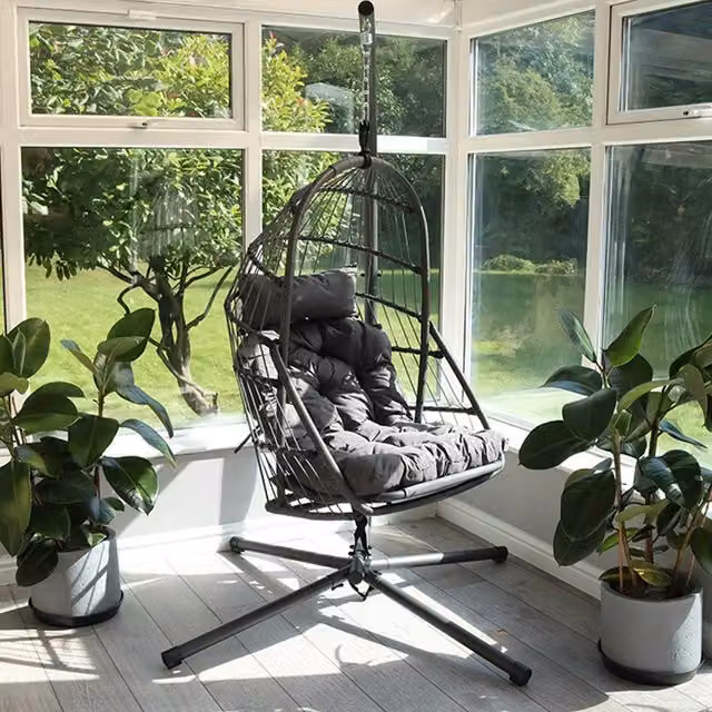 Royalcraft Modern Grey Pod Chair with Rattan and Metal Frame