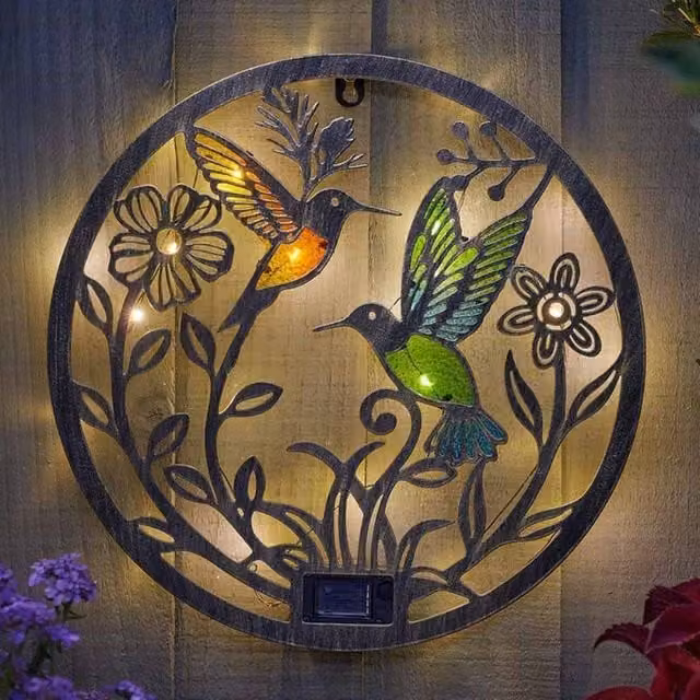 Marco Paul Solar LED Garden Wall Plaque with Birds in Multicolour