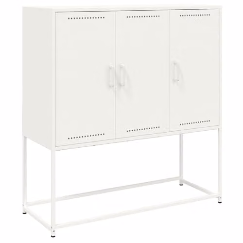 vidaXL Industrial Highboard in White Metal with Hinged Doors W/D/H: 100.5 x 39 x 107 cm