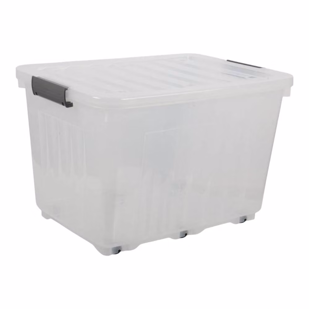 KORVIXA Pack of 5 Transparent 72L Plastic Storage Boxes with Wheels and Lids
