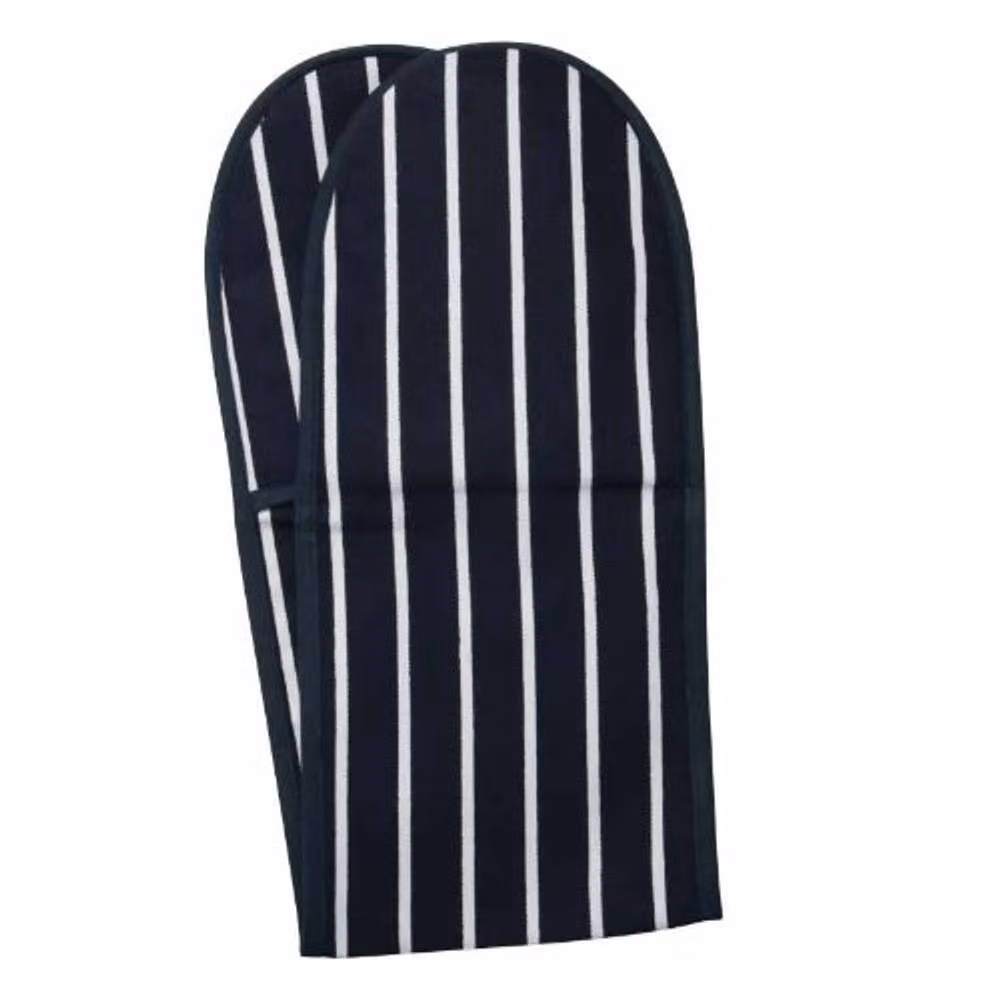 Dexam Butchers Stripe Double Oven Gloves in Navy Blue Cotton – 2