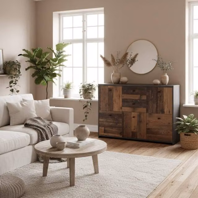 Wyld Haus Willowmere Vintage Wood Storage Cabinet in Grey with 2 Drawers and 5 Doors – 1