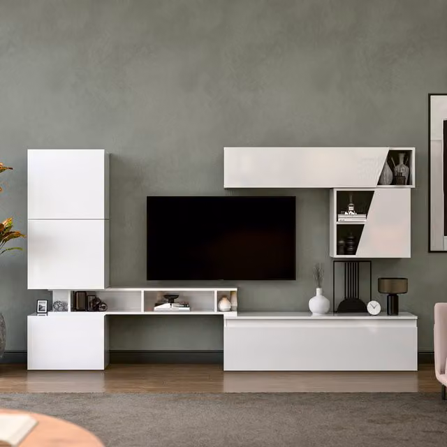 Decorotika Bucharest Wall Mounted Entertainment Center in High Gloss White