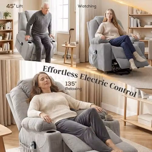 HOMCOM Power Lift Recliner Chair with Vibration Massage and Heat in Light Grey – 5