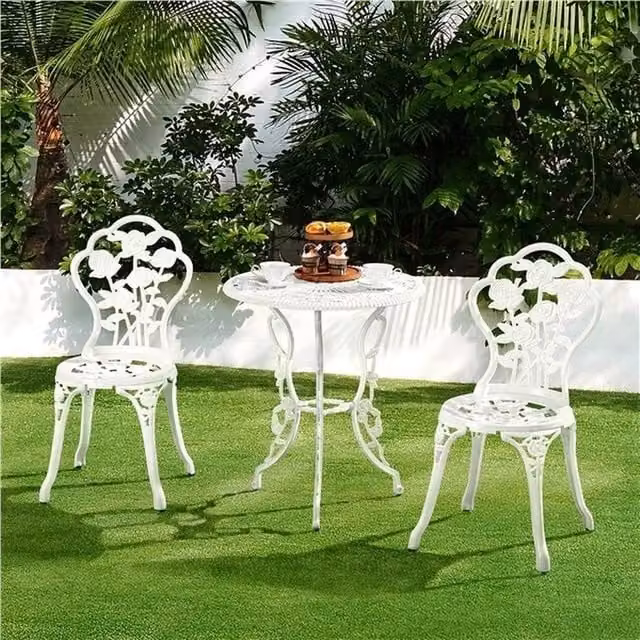 EONLION White Rose 3 Piece Patio Bistro Table Set with Umbrella Hole in White – 1