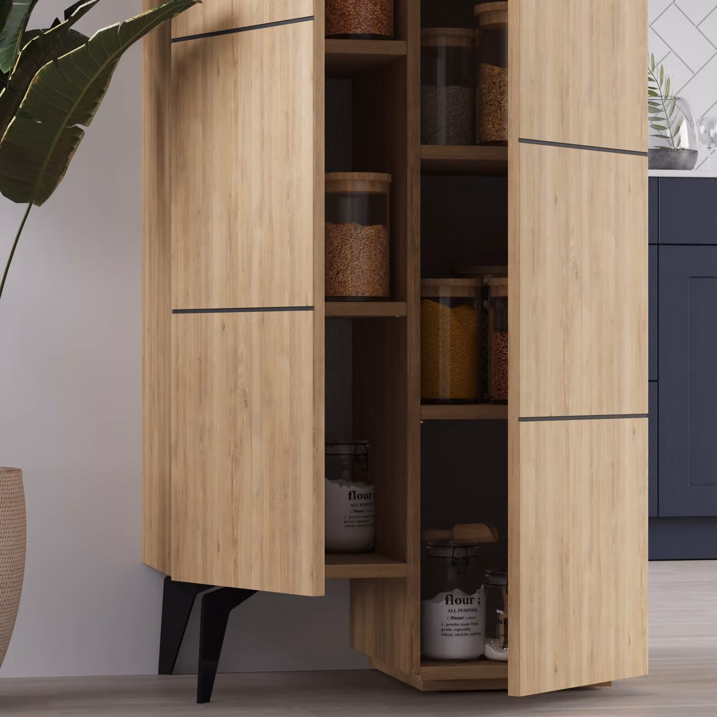 Decortie Stair Modern Open Shelf Storage Cabinet, 2 Pack, Natural – 3