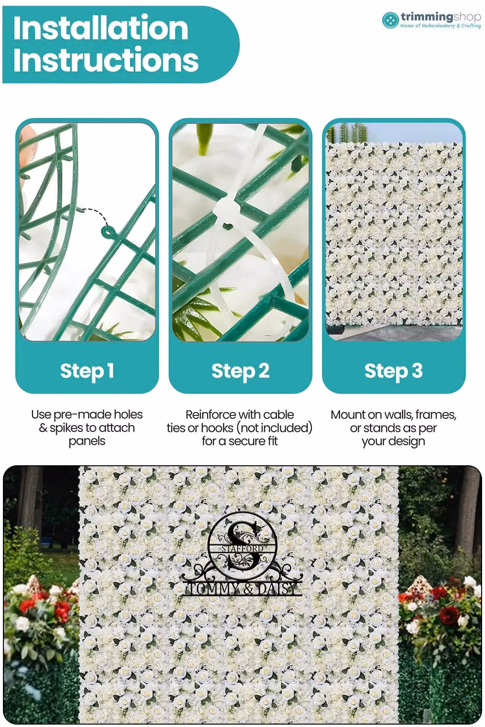 Neel Blue Hydrangea Artificial Floral Wall Panel in Blue and White for Wedding Decoration, W/H: 60 x 40 cm – 2