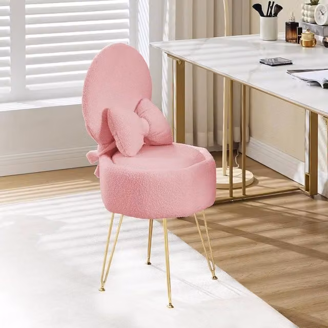 London Boutique Pink and Gold Vanity Stool with Storage and Folding Back