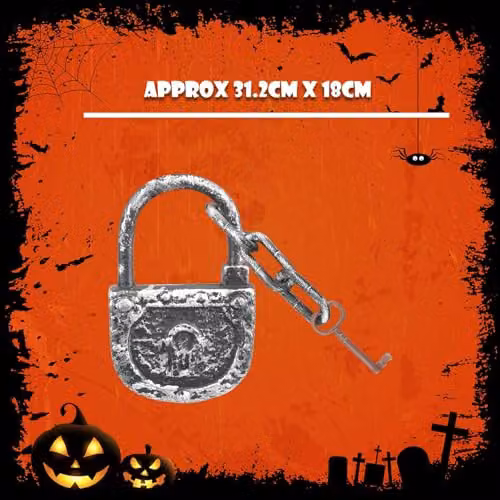 VFM e-Store Silver Metal Halloween Decoration Lock, Chain and Key Set – 3
