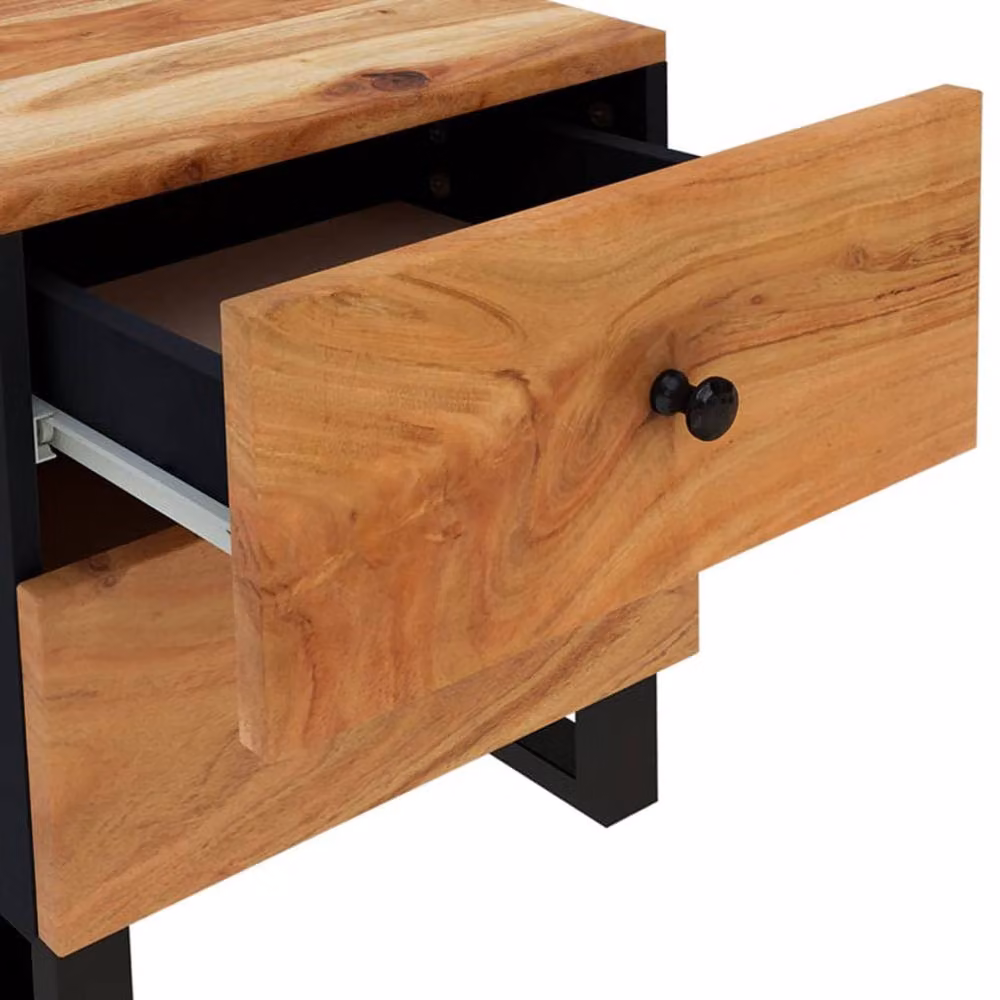Berkfield Home Set of 2 Acacia Wood Bedside Cabinets in Black, W/D/H: 40 x 33 x 46 cm – 5