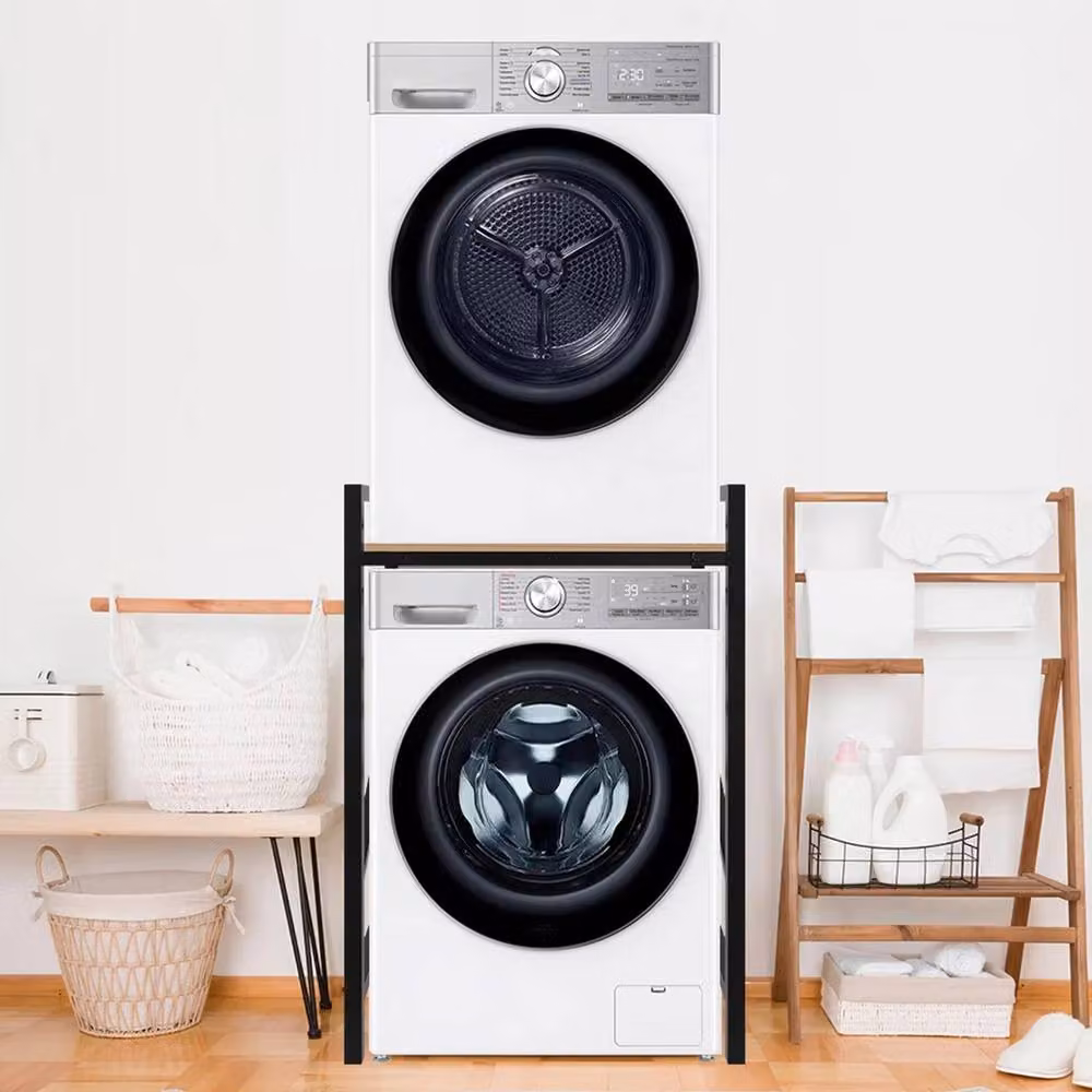 FORGEVIO Metal Washer Dryer Stack Stand in Black with Adjustable Shelves – 4