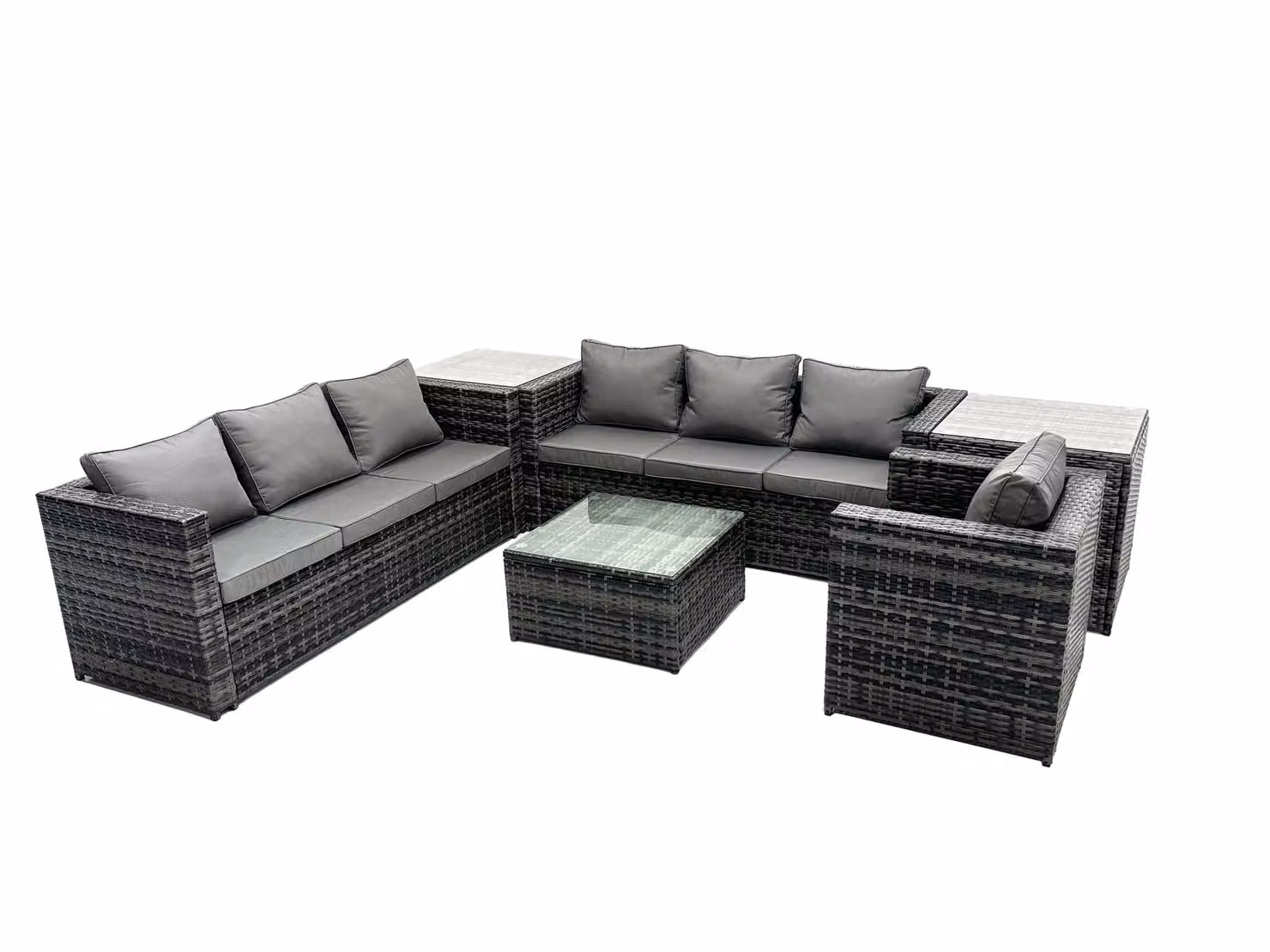 Fimous 7 Seater Patio Lounge Sofa Set with Side Table in Dark Grey – 2