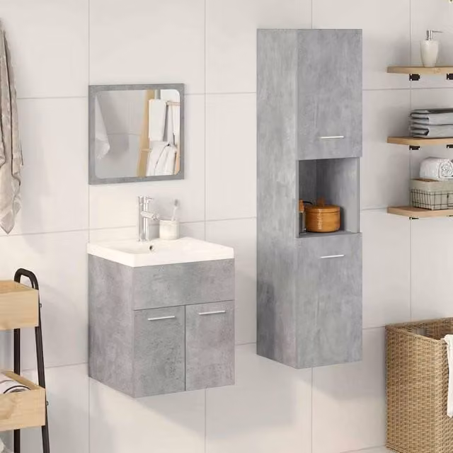 Berkfield Home 4 Piece Modern Wall Mounted Bathroom Furniture Set in Matt Grey MDF