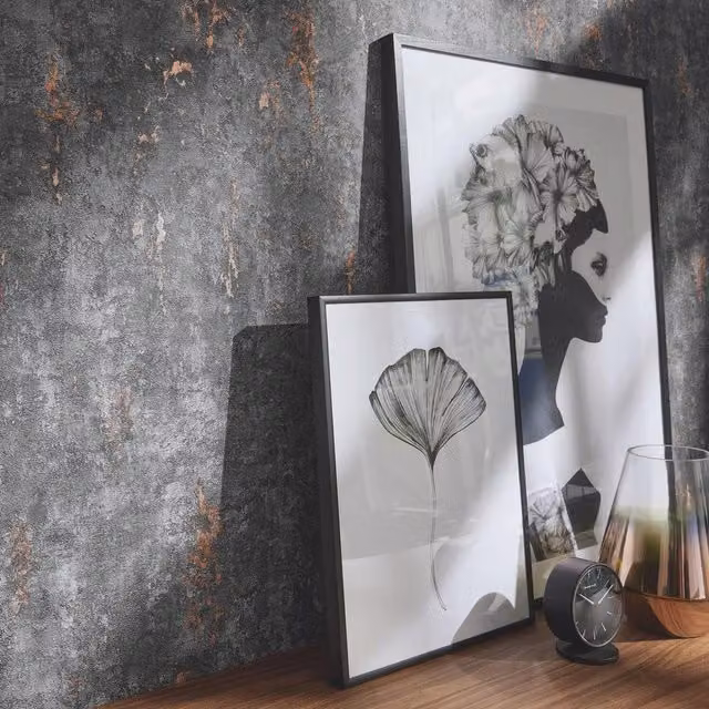 Erismann Abstract Industrial Effect Vinyl Wallpaper in Anthracite, Copper, Black and Grey