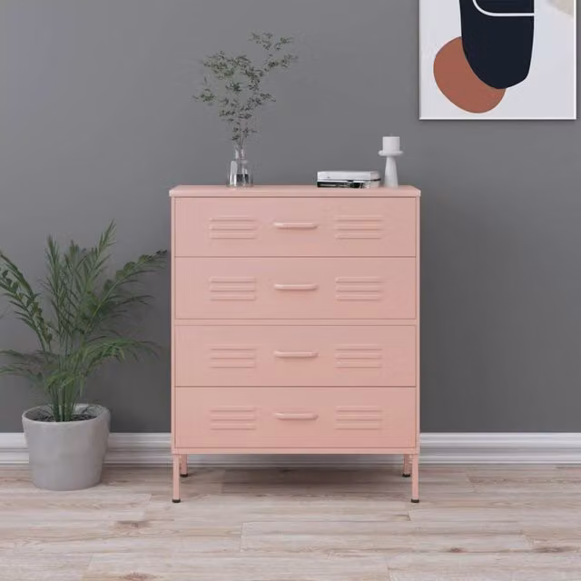 Berkfield Home Pink Metal Chest of Drawers W: 80 cm, D: 35 cm, H: 101.5 cm – 1