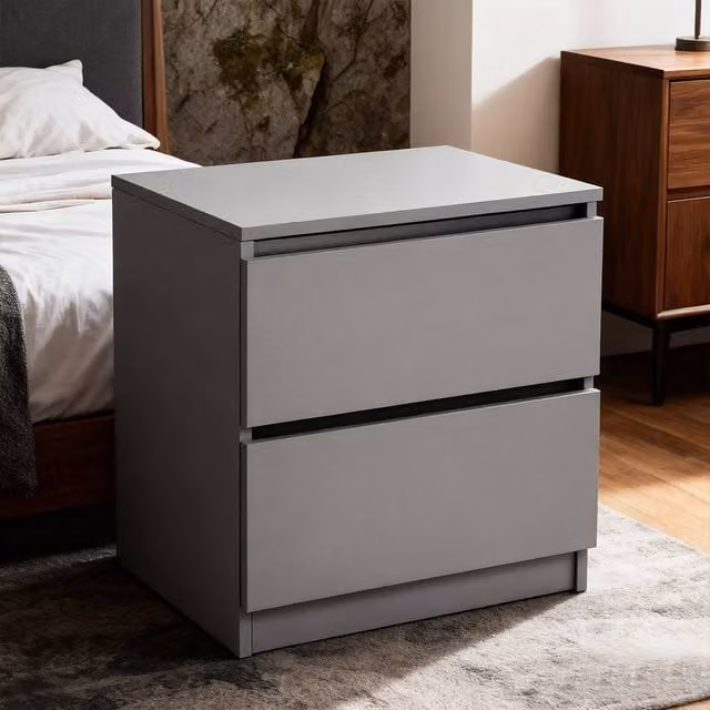 Ventryn Grey Wooden Bedside Table with 2 Drawers – 1