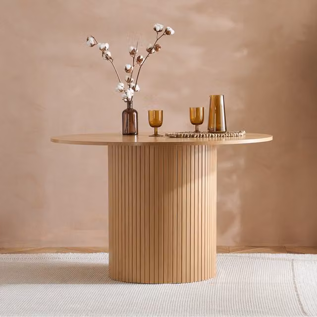 Birlea Axel Round Fluted Dining Table in Brown Oak Finish