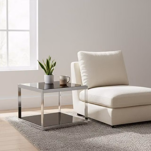 Orsina Modern Square Coffee Table with Black Glass and Silver Finish W/D/H: 60 x 60 x 45 cm – 1