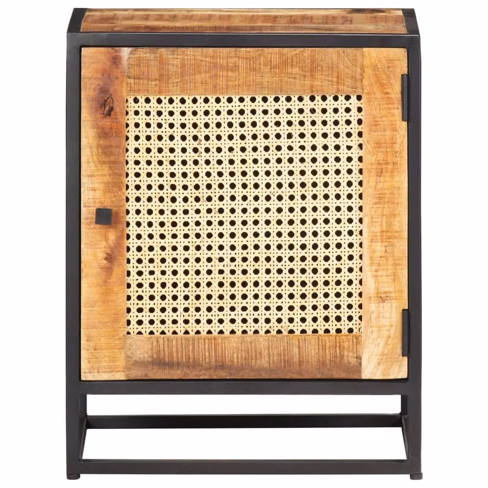 Berkfield Home Bedside Cabinet in Brown Rough Mango Wood and Natural Cane, W: 40 cm, D: 30 cm, H: 50 cm – 3