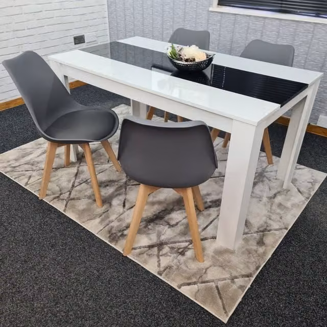 Kosy Koala Modern Dining Table and 4 Chairs Set in White, Black and Grey, W: 140 cm, D: 80 cm, H: 80 cm