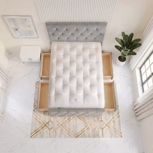 Somnior Ziggy Double Velvet Divan Bed with 4 Drawers and Spring Mattress in Silver, W/D/H: 140 x 200 cm