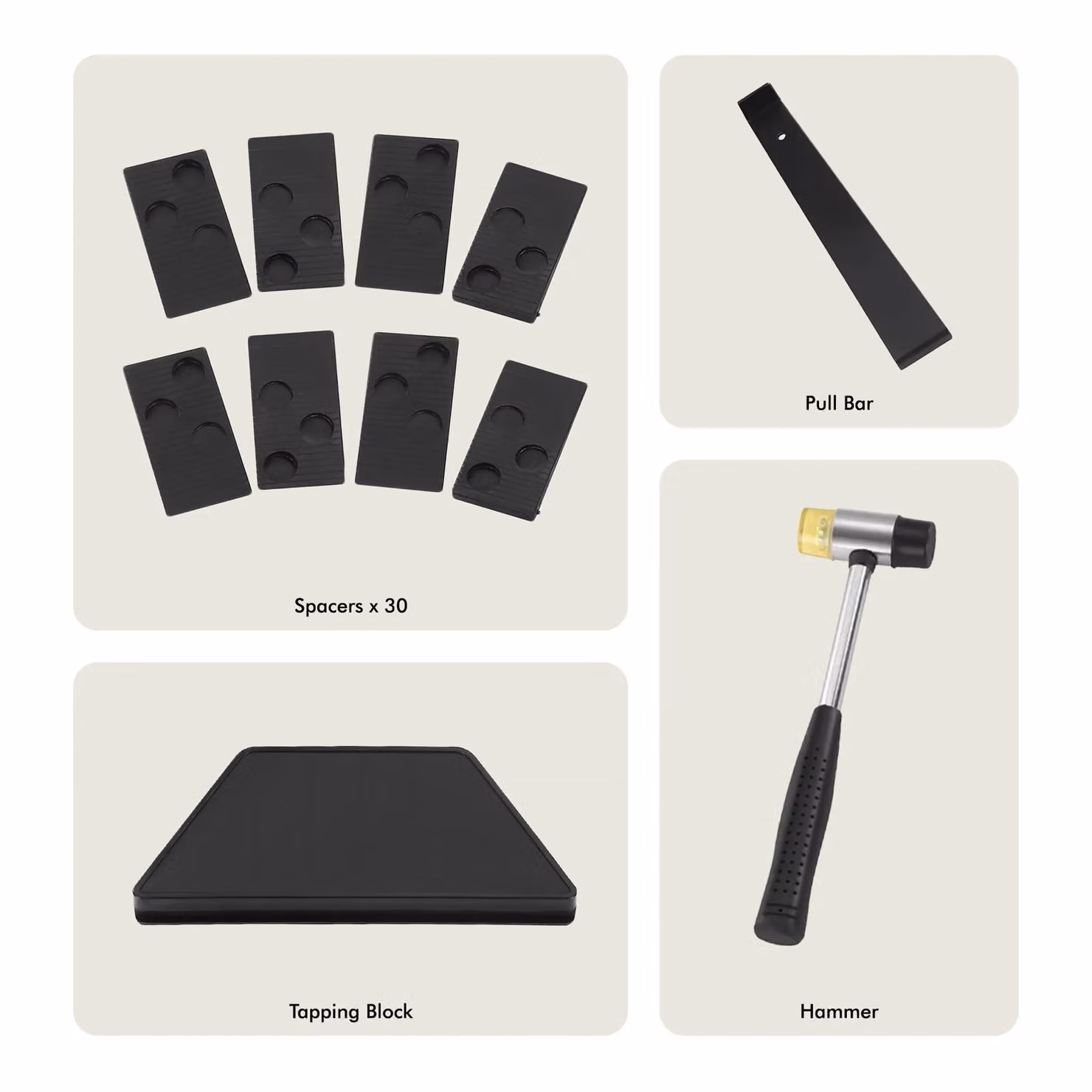 VonHaus Laminate Flooring Installation Kit in Black with Tapping Block, Pull Bar, Spacer Wedges and Rubber Mallet – 4
