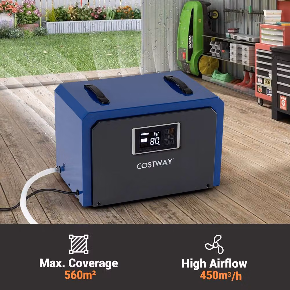 Costway 60L Commercial and Industrial Crawl Space Dehumidifier with 24H Timer, Blue – 4