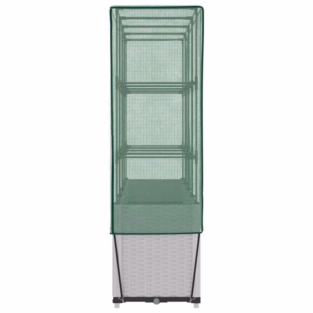 Berkfield Home Raised Bed with Greenhouse Cover in White Rattan Look, W/D/H: 160 x 40 x 153 cm – 3