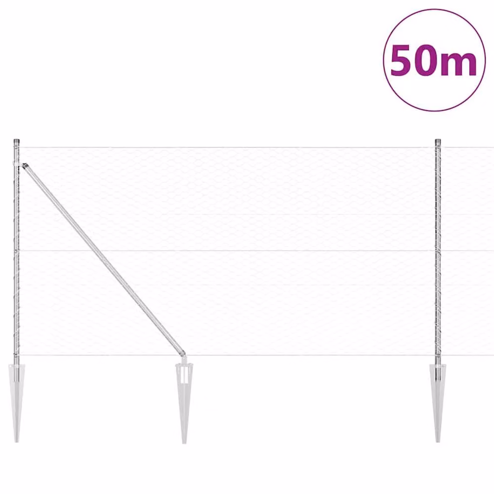 Berkfield Home Hexagon Fence, Galvanised Steel, Silver/Grey, 1 x 50 m – 2