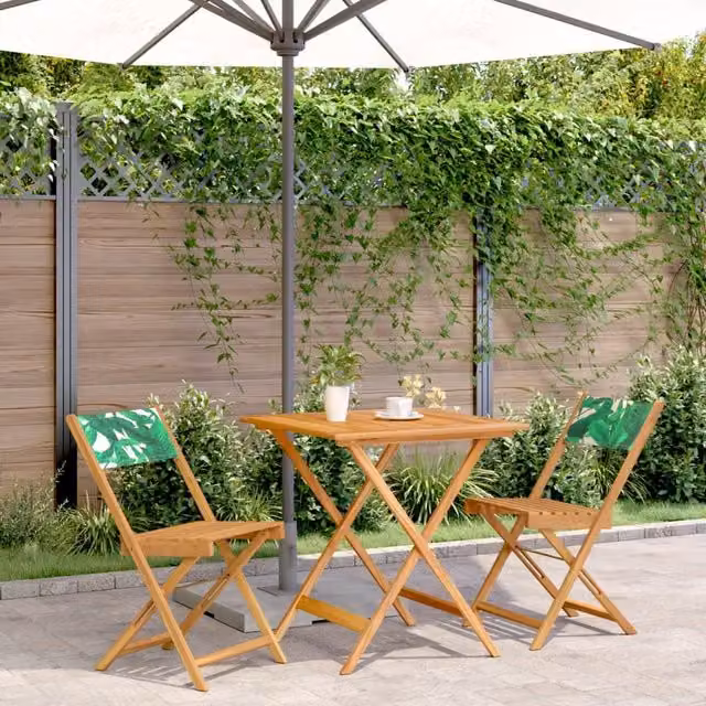 Berkfield Home 3 Piece Bistro Set in Green with Acacia Wood and Floral Pattern Fabric