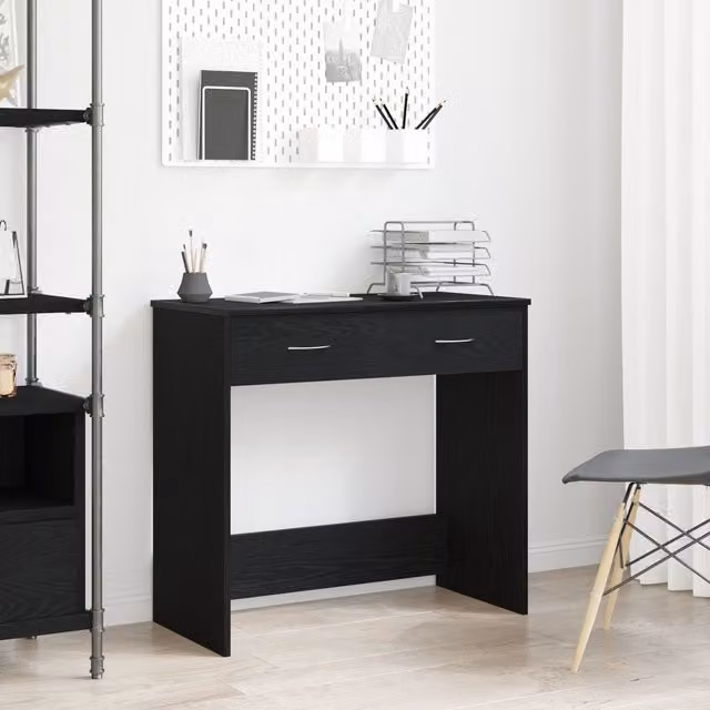 Berkfield Home Black Oak Writing Desk in Matt Black, W/D/H: 80 x 40 x 75 cm