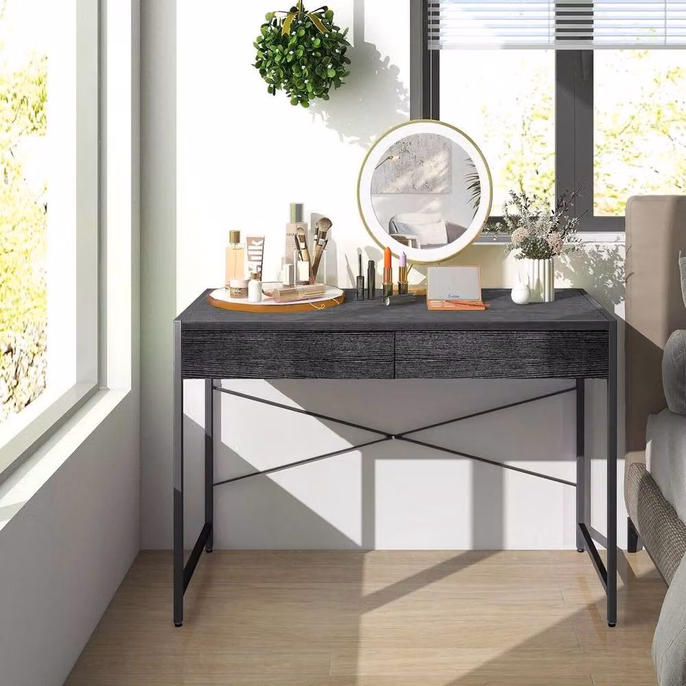 SPETLEK Modern Wooden Computer Desk with 2 Drawers in Black – 7