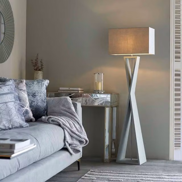 Pagazzi Kaden Modern Grey Floor Lamp with Wood and Chrome Details, Height: 151 cm, Width: 28.5 cm, Depth: 28.5 cm – 1
