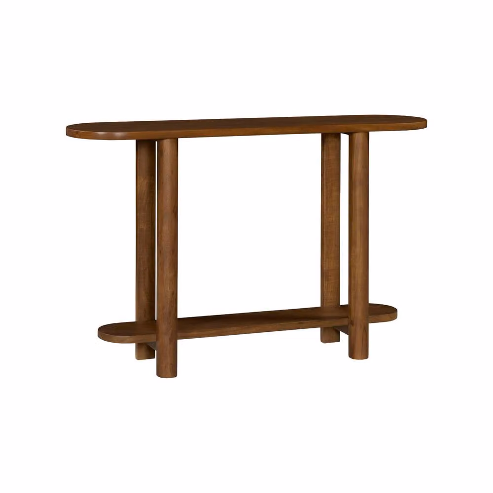 sweeek Oval Acacia Wood Console Table with 2 Tiers, Dark Brown, W: 120 cm, D: 30 cm, H: 75 cm – 2