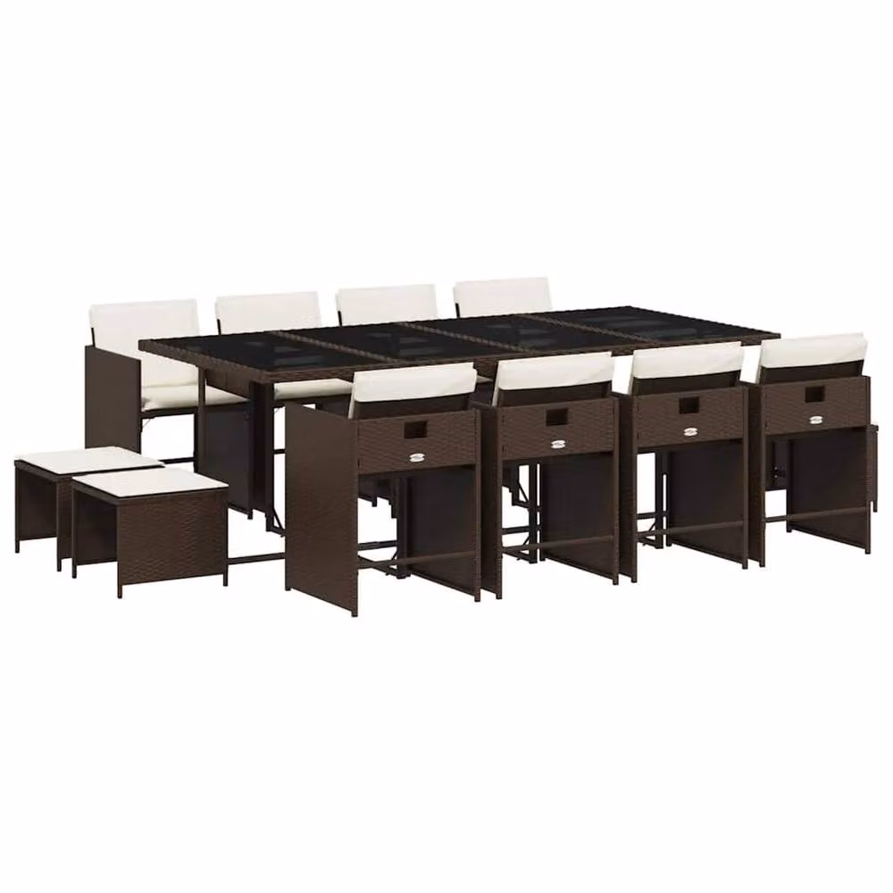 Berkfield Home 13 Piece Brown Poly Rattan Garden Dining Set with Cushions – 2