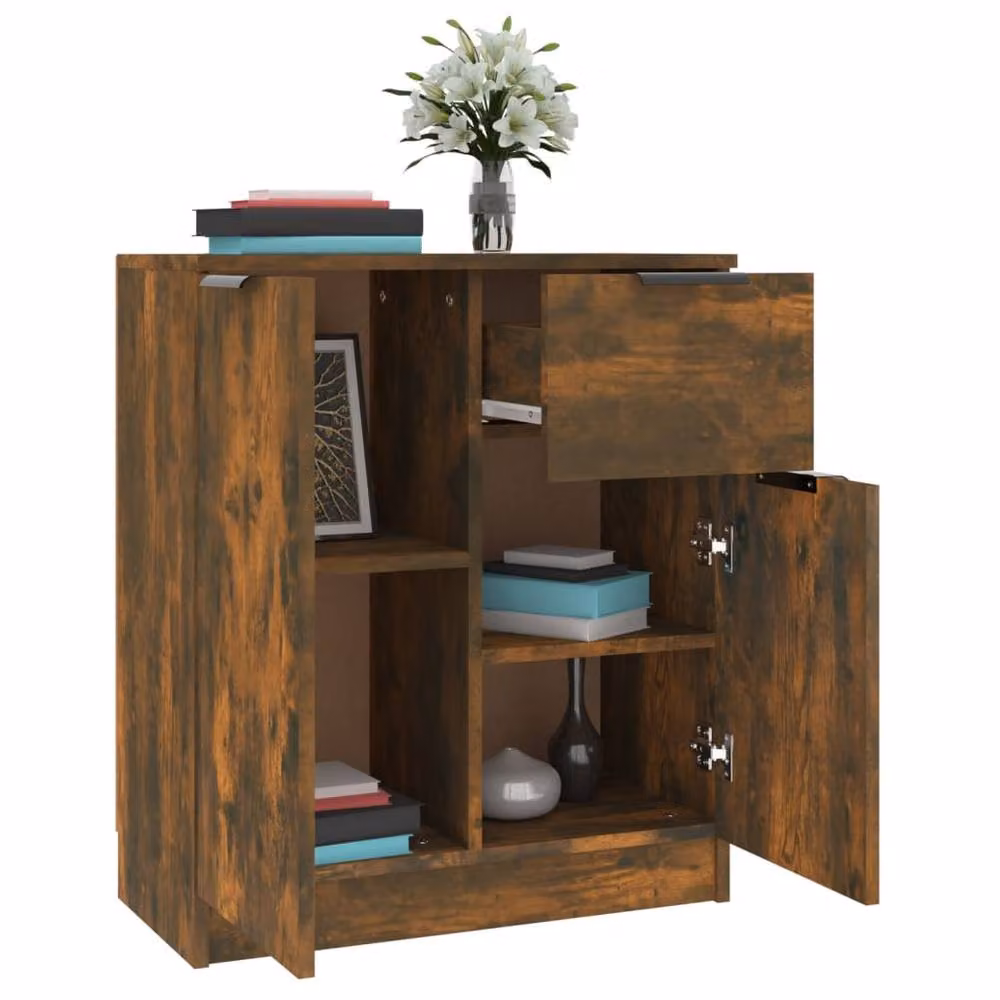 Berkfield Home Set of 2 Smoked Oak Sideboards in Brown, W/D/H: 60 x 30 x 70 cm – 2