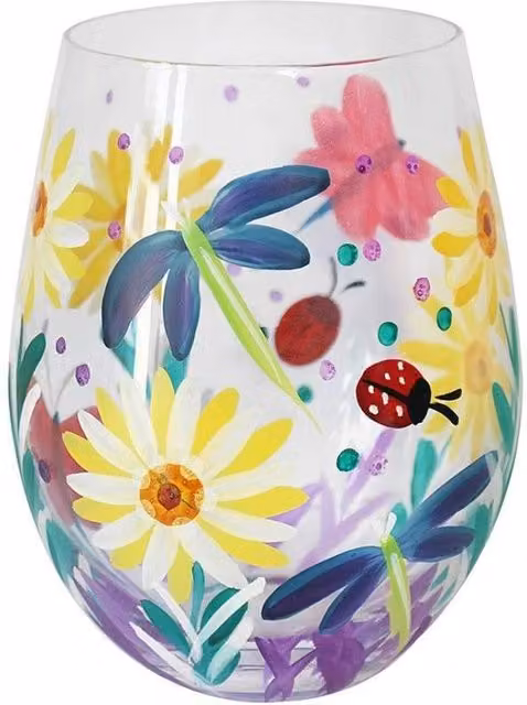 KDMD Cottage Garden Multicolour Hand Painted Floral Stemless Glass Tumbler – 1