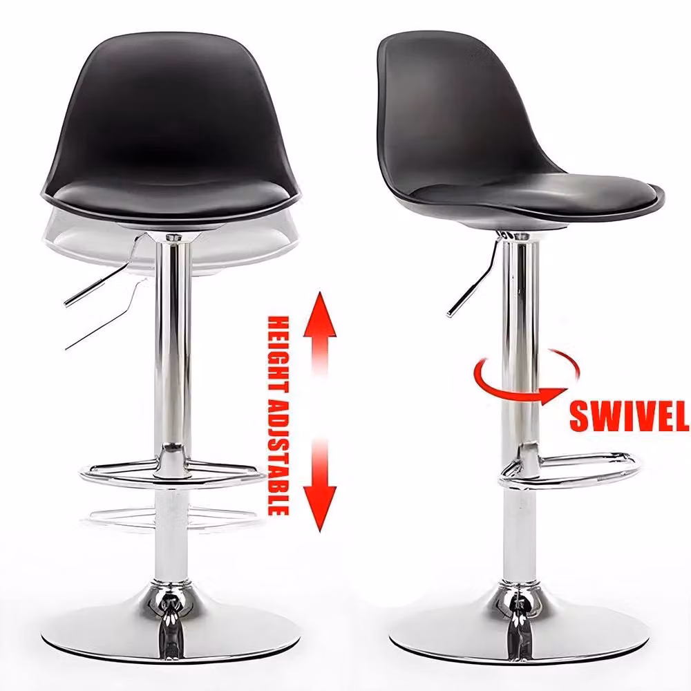 EONLION Set of 2 Black Upholstered Swivel Bar Stools with Metal Frame, Height: 100 cm – 3