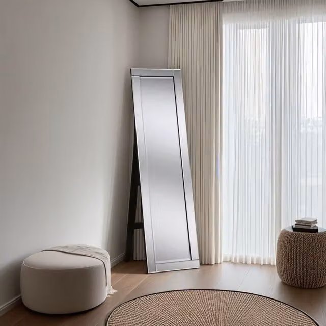 Yearn Slimline Bevelled Cheval Mirror in Black or Silver