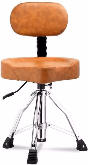 EONLION Adjustable Height Drum Stool with Brown Synthetic Leather Upholstered Seat – 1