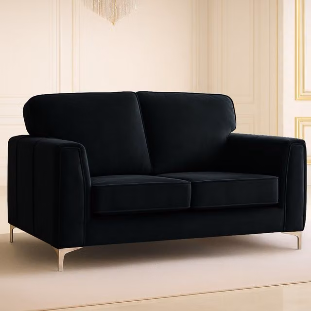 Somnior Beds Ltd Modern Black Velvet 2-Seater Sofa with Solid Wood Frame