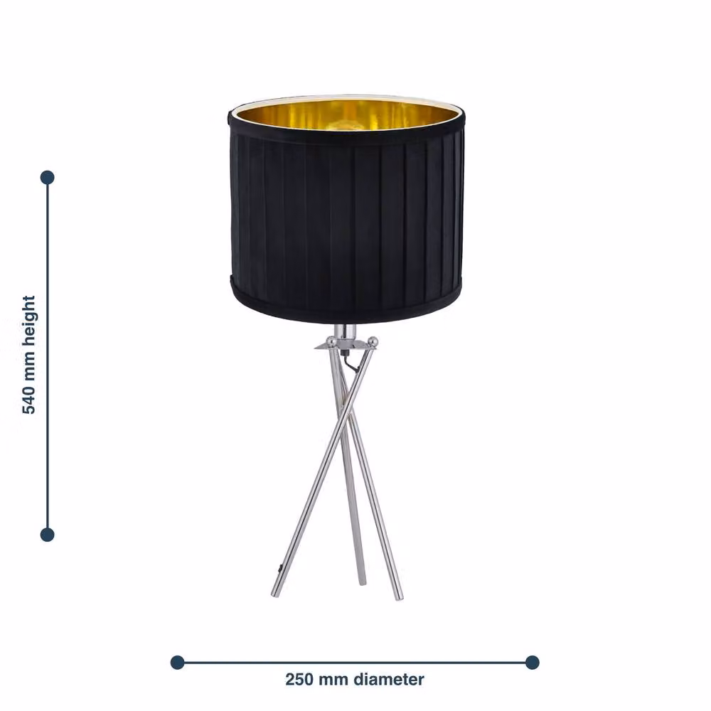 First Choice Lighting Sundance Chrome Tripod Table Lamp with Black Fabric Shade – 4
